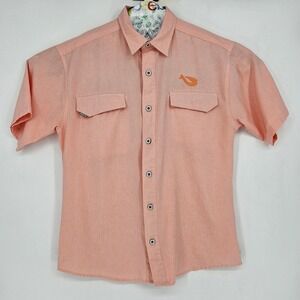Mojo Shirt Mens Large Fishing Vented Orange Peach Button Up Short Sleeve Pockets